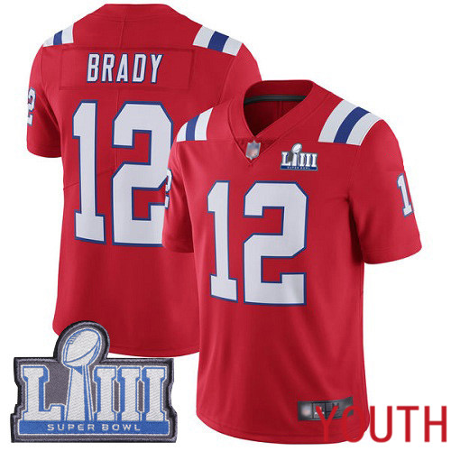 New England Patriots Football 12 Super Bowl LIII Bound Limited Red Youth Tom Brady Alternate NFL Jersey